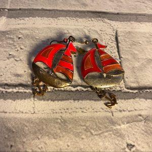 Vintage 80s Neon sailboat anchor earrings